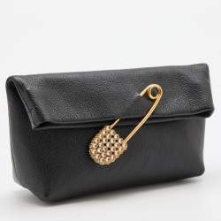 Pre Owned Burberry Black Leather Crystal Embellished Pin Clutch