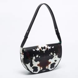 Pre Owned Burberry Black Camouflage Print Leather Medium Olympia Shoulder Bag   