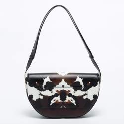 Pre Owned Burberry Black Camouflage Print Leather Medium Olympia Shoulder Bag   