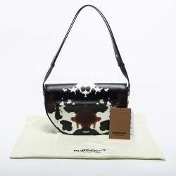 Pre Owned Burberry Black Camouflage Print Leather Medium Olympia Shoulder Bag   