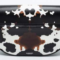 Pre Owned Burberry Black Camouflage Print Leather Medium Olympia Shoulder Bag   