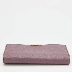 Pre Owned Burberry Purple Textured Leather Zip Around Compact Wallet