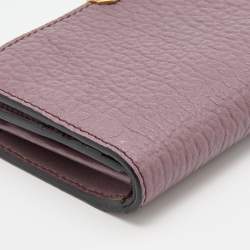 Pre Owned Burberry Purple Textured Leather Zip Around Compact Wallet