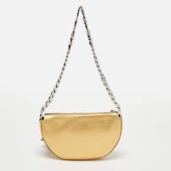 Pre Owned Burberry Metallic Gold Leather Mini Olympia Zip Chain Bag