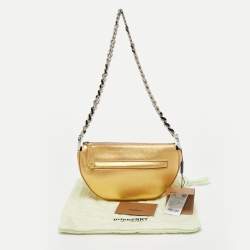 Pre Owned Burberry Metallic Gold Leather Mini Olympia Zip Chain Bag