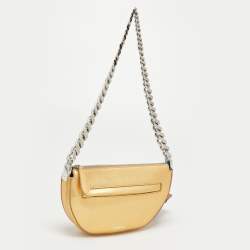 Pre Owned Burberry Metallic Gold Leather Mini Olympia Zip Chain Bag