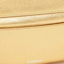 Pre Owned Burberry Metallic Gold Leather Mini Olympia Zip Chain Bag