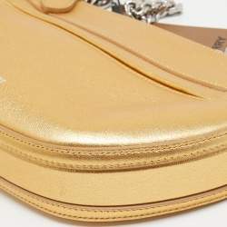 Pre Owned Burberry Metallic Gold Leather Mini Olympia Zip Chain Bag