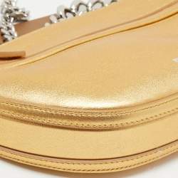 Pre Owned Burberry Metallic Gold Leather Mini Olympia Zip Chain Bag