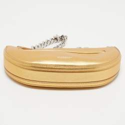 Pre Owned Burberry Metallic Gold Leather Mini Olympia Zip Chain Bag