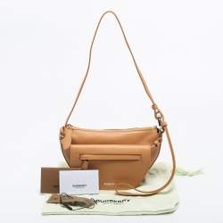 Pre Owned Burberry Warm Sand Leather Mini Double Olympia Bag