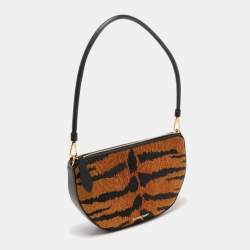 Pre Owned Burberry Brown/Black Tiger Print Canvas and Leather Olympia Bag