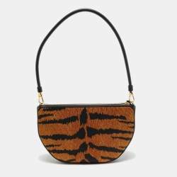 Pre Owned Burberry Brown/Black Tiger Print Canvas and Leather Olympia Bag