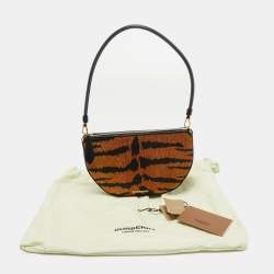 Pre Owned Burberry Brown/Black Tiger Print Canvas and Leather Olympia Bag