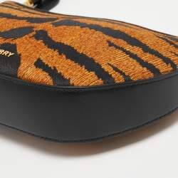 Pre Owned Burberry Brown/Black Tiger Print Canvas and Leather Olympia Bag