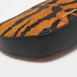 Pre Owned Burberry Brown/Black Tiger Print Canvas and Leather Olympia Bag
