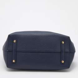 مملوكة مسبقًا Burberry Navy Blue/White Leather Large Belt Bag