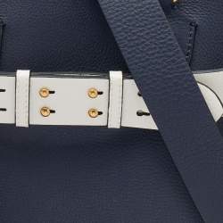 مملوكة مسبقًا Burberry Navy Blue/White Leather Large Belt Bag