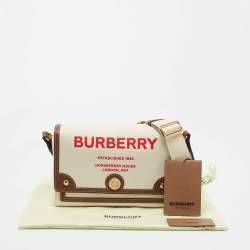 مملوكة مسبقًا حقيبة كروس بربري نوت جلد وكانفاس طباعة شعار بيج 