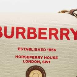 مملوكة مسبقًا حقيبة كروس بربري نوت جلد وكانفاس طباعة شعار بيج 