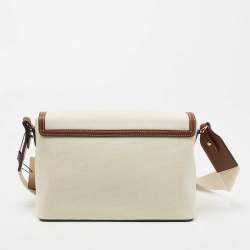 مملوكة مسبقًا حقيبة كروس بربري نوت جلد وكانفاس طباعة شعار بيج 