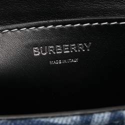 Pre Owned Burberry Blue/Black Denim And Leather Medium Note Logo Print Crossbody Bag