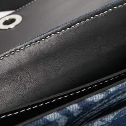 Pre Owned Burberry Blue/Black Denim And Leather Medium Note Logo Print Crossbody Bag
