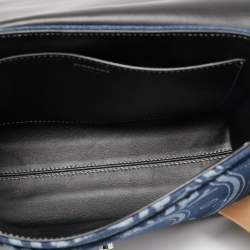 Pre Owned Burberry Blue/Black Denim And Leather Medium Note Logo Print Crossbody Bag