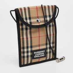 Pre Owned Burberry Beige/Black Vintage Check Phone Crossbody Bag