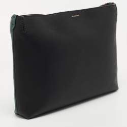 Burberry Black/Green Leather Large Zip Clutch