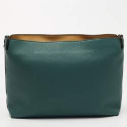 Burberry Black/Green Leather Large Zip Clutch