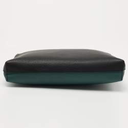 Burberry Black/Green Leather Large Zip Clutch