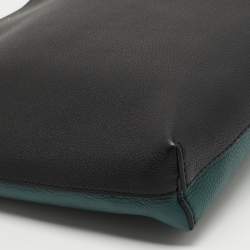Burberry Black/Green Leather Large Zip Clutch