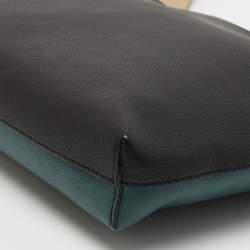 Burberry Black/Green Leather Large Zip Clutch