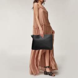 Burberry Black/Green Leather Large Zip Clutch