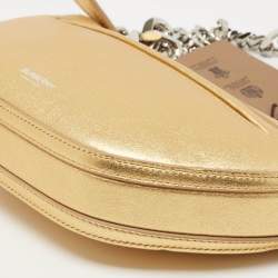 Pre Owned Burberry Metallic Gold Leather Mini Olympia Zip Chain Bag