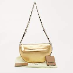 Pre Owned Burberry Metallic Gold Leather Mini Olympia Zip Chain Bag
