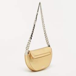 Pre Owned Burberry Metallic Gold Leather Mini Olympia Zip Chain Bag