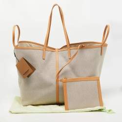 Pre Owned Burberry Beige Canvas and Leather XL Beach Tote
