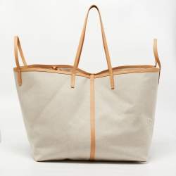 Pre Owned Burberry Beige Canvas and Leather XL Beach Tote