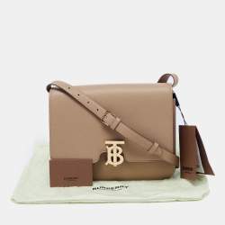 Pre Owned Burberry Beige Grain Leather Medium TB Shoulder Bag