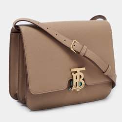 Pre Owned Burberry Beige Grain Leather Medium TB Shoulder Bag