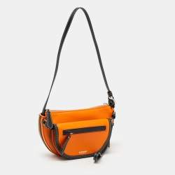 Pre Owned Burberry Orange/Black Leather Mini Double Olympia Bag