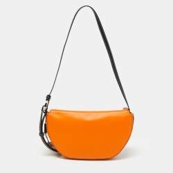 Pre Owned Burberry Orange/Black Leather Mini Double Olympia Bag