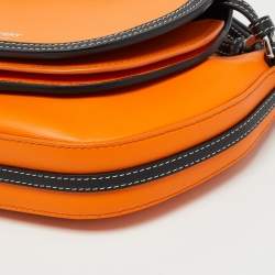 Pre Owned Burberry Orange/Black Leather Mini Double Olympia Bag