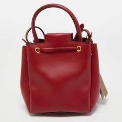 Pre Owned Burberry Red Leather Peony Drawstring Bucket Bag