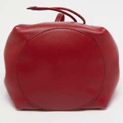 Pre Owned Burberry Red Leather Peony Drawstring Bucket Bag