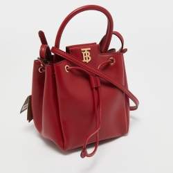 Pre Owned Burberry Red Leather Peony Drawstring Bucket Bag