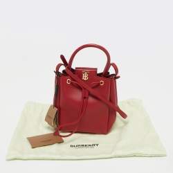 Pre Owned Burberry Red Leather Peony Drawstring Bucket Bag