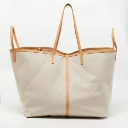 Burberry Medium Leather-trimmed Canvas Tote Bag In Beige